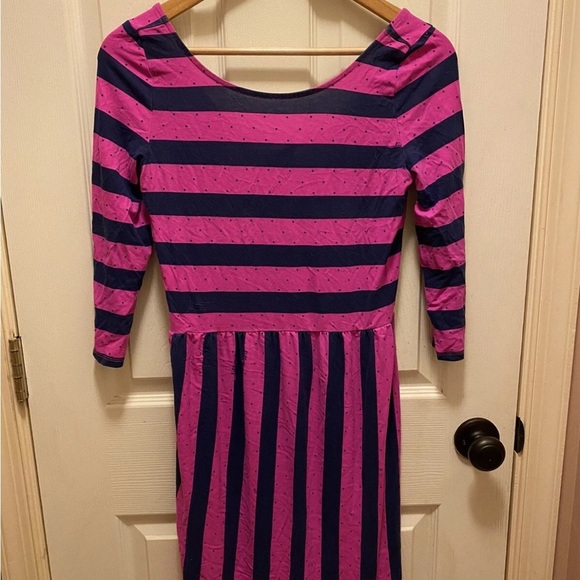 Lilly Pulitzer Scoop Neck Evelyn Dress Pink & Navy Stripes w/ Polka Dots Sz S - Picture 1 of 15